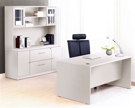 Premium White Executive Desk with Credenza & Hutch - OfficeDesk.com