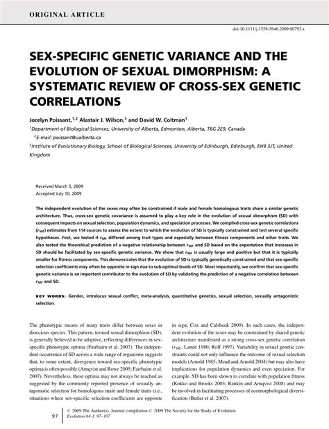 Pdf Sex Specific Genetic Variance And The Evolution Of Sexual