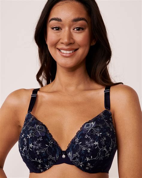 Lightly Lined Sleek Back Bra Romantic Navy Floral La Vie En Rose