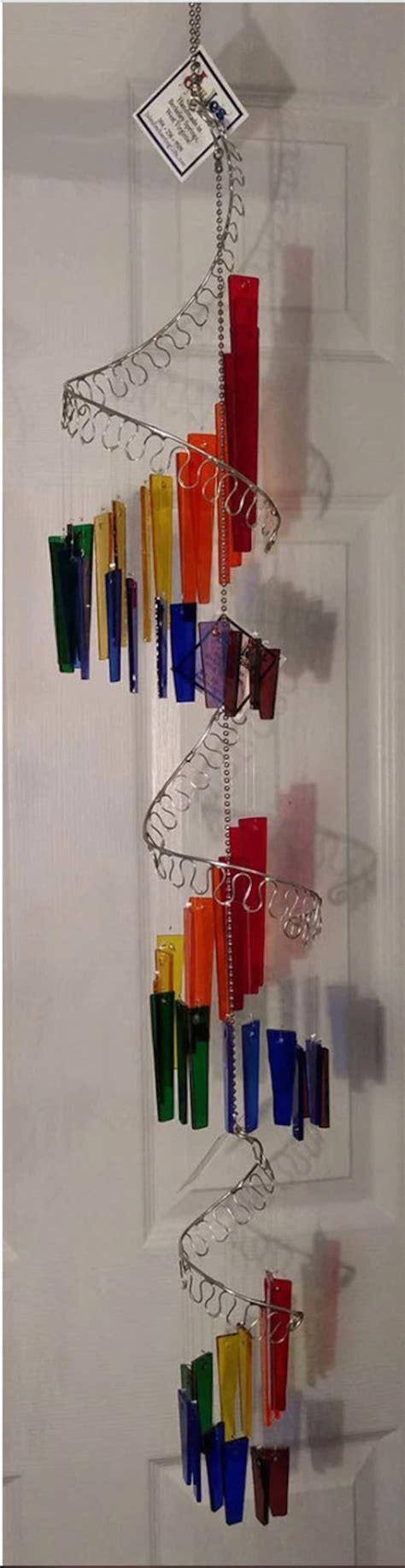 Rainbow Glass Spiral Wind Chimes Jules Tones Etsy