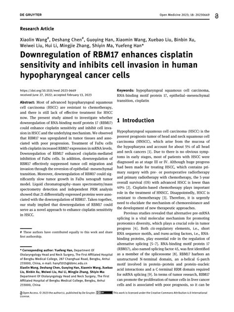 Pdf Downregulation Of Rbm Enhances Cisplatin Sensitivity And