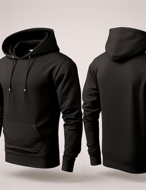 Premium Ai Image Realistic Black Hoodie With Zipper With Long Sleeves And Pockets Casual