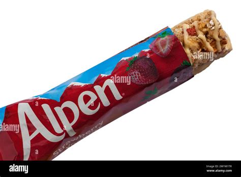 Alpen Strawberry Yoghurt Bar Opened To Show Contents Set On White