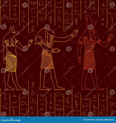 Vintage Seamless Pattern With Egyptian Gods On The Grunge Background