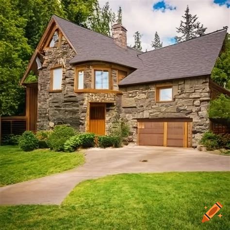 Contemporary Suburban House With Stone And Wooden Siding