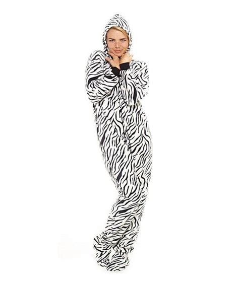 White Zebra Stripe Hooded Footie Pajamas Adult Zulily Adult