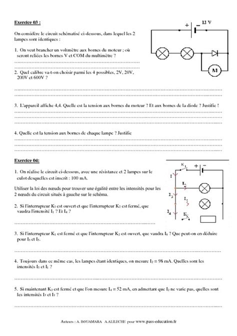 exercices physique 4ème electricite exercice circuit électrique 4ème