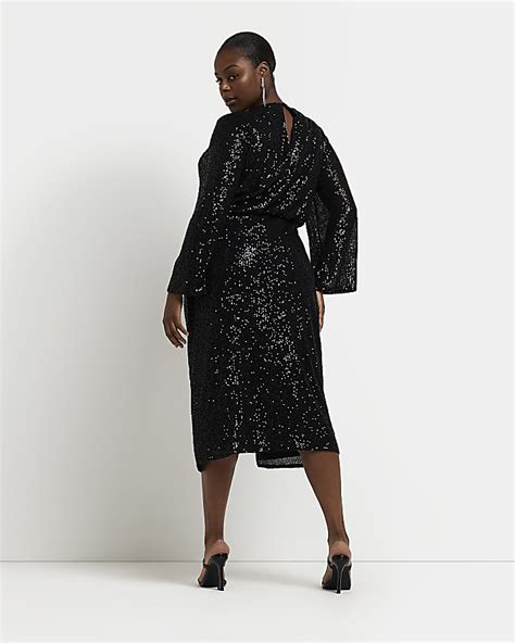 Plus Black Sequin Bodycon Midi Dress River Island