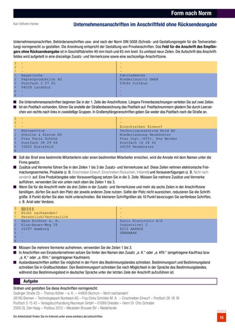 Form Nach Norm Unternehmensanschriften Im Anschriftfeld Ohne
