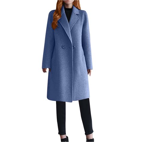 Lovskoo Women S Notch Lapel Double Breasted Pea Coat Slim Fit Wool