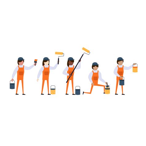 Staff Cartoon Vector Art Png Set Of Paint Staff Decorator In Cartoon