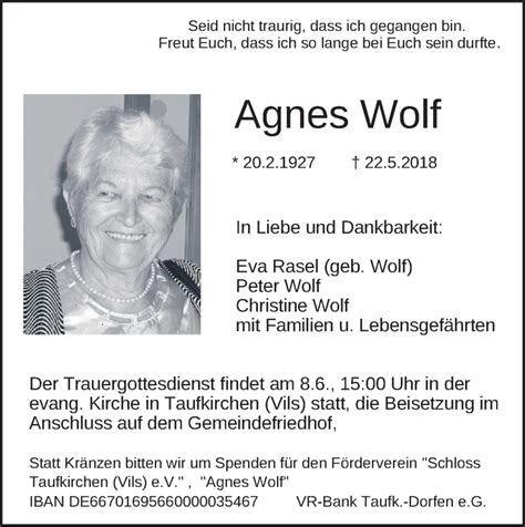 Traueranzeigen Von Agnes Wolf Trauer Merkur De