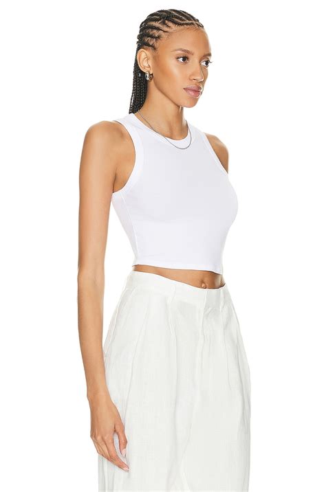 Enza Costa Stretch Silk Knit Cropped Bold Sheath Tank Top In White FWRD