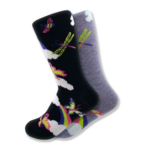 Womens Mismatched Butterfly Socks In Black And Purple