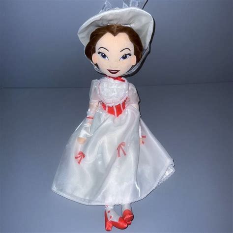 Disney Toys Disney Store Jolly Holiday Mary Poppins White Red Dress 8 Plush Doll Soft Toy