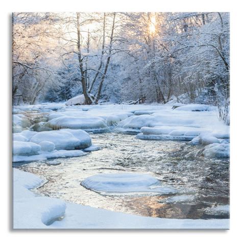 Union Rustic Glasbild Bach In Winterlandschaft Wayfair De