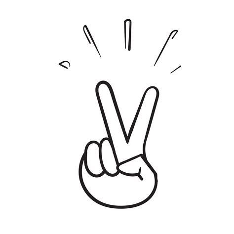 Hand Drawn Hand Gesture V Sign For Victory Or Peace Line Art Vector