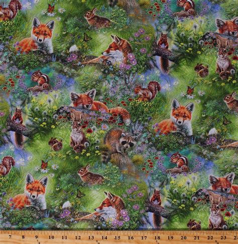 Cotton Woodland Animals Foxes Rabbits Squirrels Chipmunks Meadow