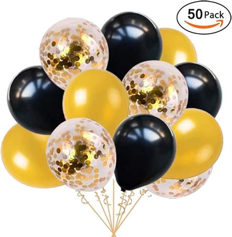 Ohighing Pcs Ballons Noir Et Or Ballons Confettis Or Pour F Te