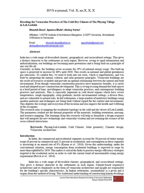 Decoding The Vernacular Practices of The Cold-Dry Climate of The Phyang ...