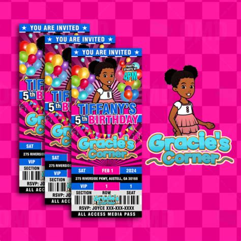 Gracie’s Corner Ticket Style Birthday Cartoon Invites Cartoon Invites