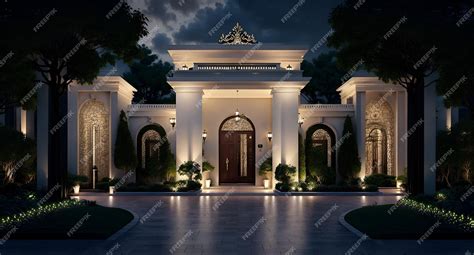 premium photo  night time view   house  lights  design