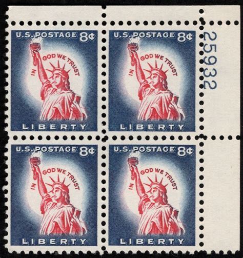 US 1042 PLATE BLOCK 8c Statue Of Liberty Redrawn VF XF Mint Never