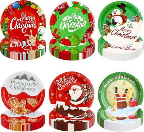 Amycute Christmas Party Plates Set 90pcs Merry Christmas Paper Plates