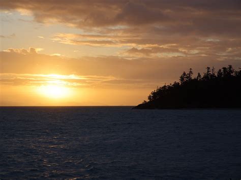 Download Wallpaper 1400x1050 Sea Trees Island Sunset Horizon