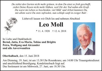 Traueranzeigen Von Leo Moll Trauerportal Ihrer Tageszeitung