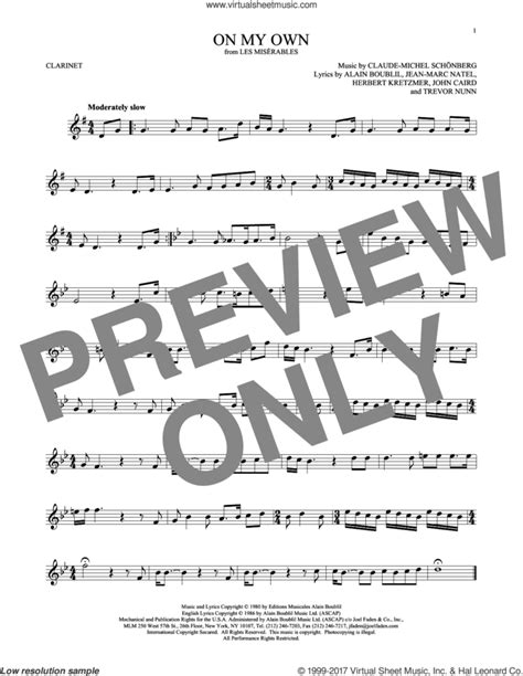 On My Own From Les Miserables Sheet Music For Clarinet Solo