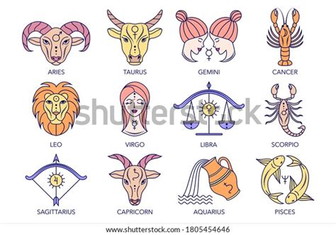 Collection Zodiac Signs On White Background Stock Vector Royalty Free 1805454646 Shutterstock