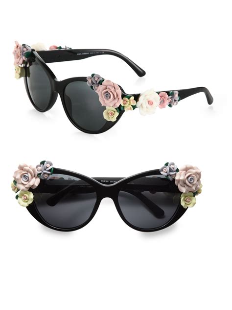 Dolce And Gabbana Garden Flowers Catseye Sunglasses In Black Lyst