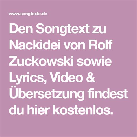 Den Songtext Zu Nackidei Von Rolf Zuckowski Sowie Lyrics Video