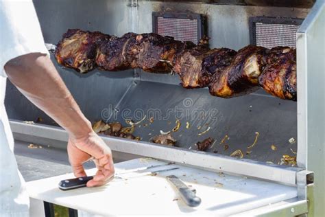 Barbecue Cooking Spit Beef Stock Image Image Of Public 76831407