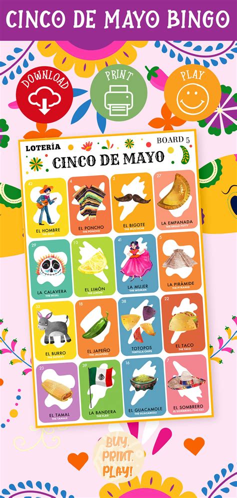 Cinco De Mayo Bingo Game Includes Cards Loter A Etsy