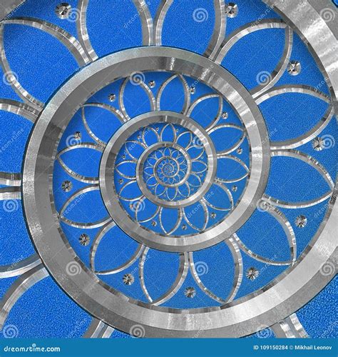 Blue Abstract Round Spiral Background Pattern Fractal Silver Metal