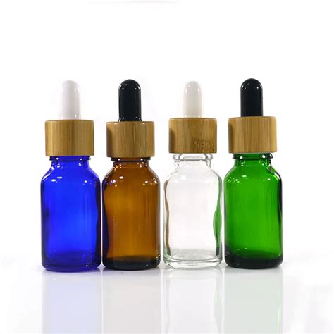 100pcs Wooden Bamboo Cap Clear 15ml Glass Dropper Bottle Essential Oil