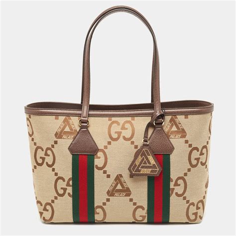 Gucci X Palace Beige Brown Jumbo Gg Canvas Medium Shopper Tote Gucci