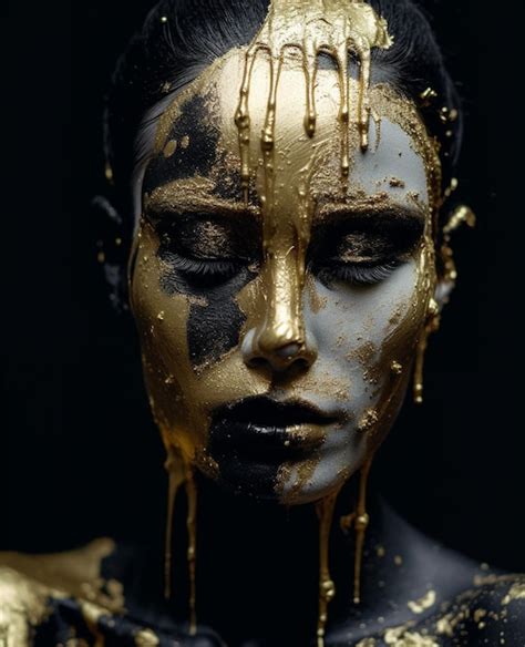 Premium AI Image A Woman With Gold Paint On Her Face And Gold Paint