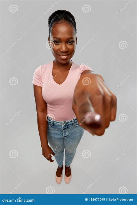 African American Woman Pointing Finger At Camera Stock Image Image Of Beautiful Casual 186677095