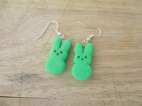 Green Bunny Peeps Earrings Easter Handmade Polymer Clay