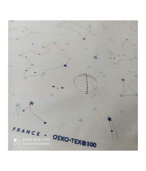 Tissu Cretonne Constellation Biche Renard Oekotex Blanc