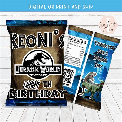 Jurassic World Chip Bags Favor Bags Dinosaur Chip Bags Jurassic World Print And Ship Etsy