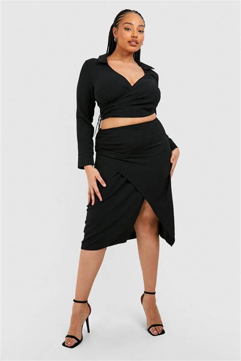 Plus Hammered Satin Wrap Midi Skirt Boohoo