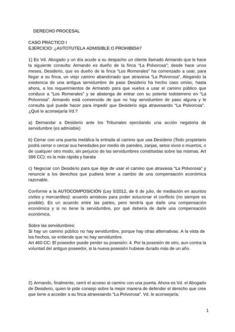 Casos prácticos procesal DERECHO PROCESAL CASO PRÁCTICO I EJERCICIO