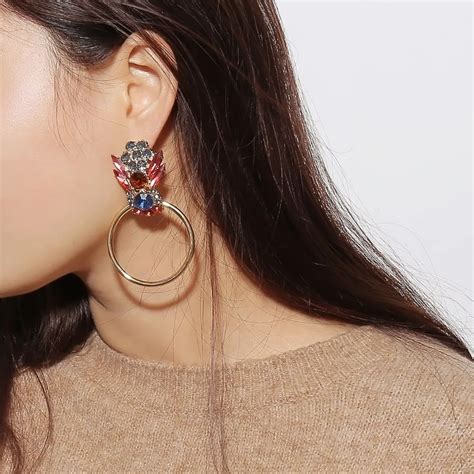 Aliexpress Buy Colorful Statement Earrings Circle Rhinestone