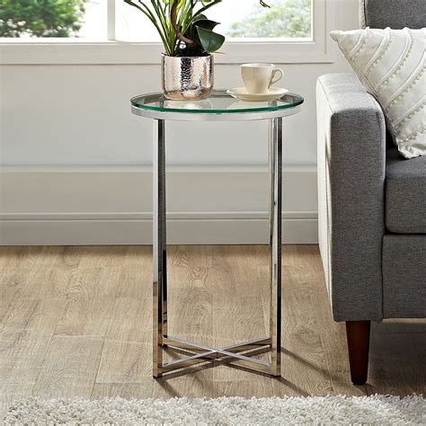 Welwick Designs 16-inch Glass/Chrome Mid Century Modern X-Base Side ...