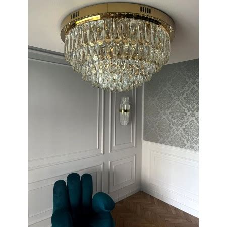 Żyrandol złoty kryształowy śr 60 cm XL lampa przysufitowa plafon do