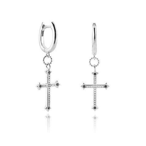 Silver Vintage Cross Huggie Hoop Earrings Classy Women Collection